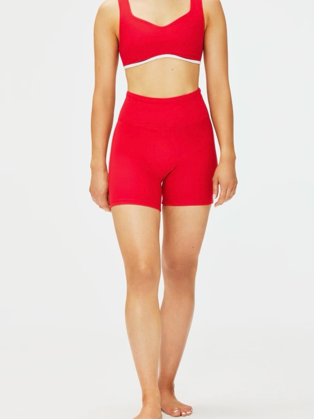 Year of Ours Red High-Rise Athletic Bike Shorts and matching bra